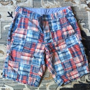 L.L. Bean Women's Plaid Cargo Shorts - Red, Blue, White